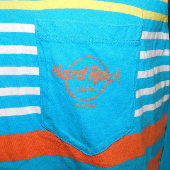 Hard Rock Hotel Cancun Mexico Mens L Striped Tank Top Blue Yellow Orange White - Picture 5 of 8